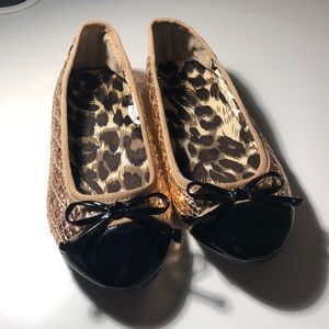 Copper color ballet flats w/ black patent leather